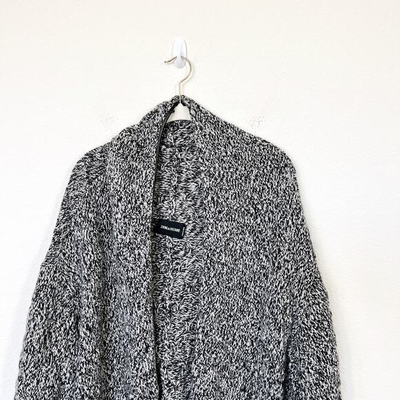 [Zadig & Voltaire] Alpaca Wool Blend Open Front Cardigan Leather Trim Sz Medium - Picture 3 of 11